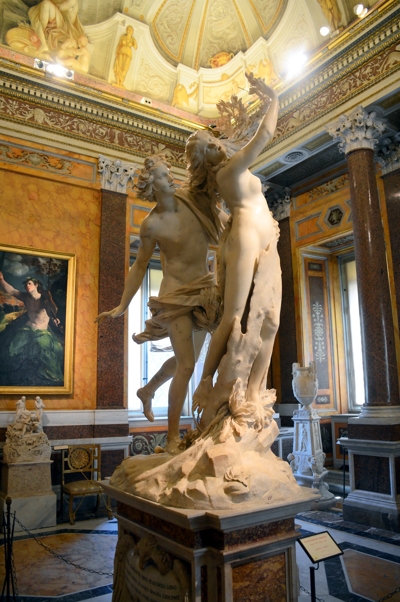 Bernini's Apollo and Daphne in the Galleria Borghese, Rome, a marble sculpture showing the moment of Daphne's transformation