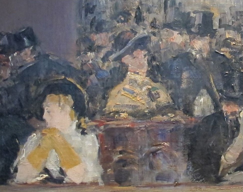 Detail of the reflection in the upper right showing the man in the top hat