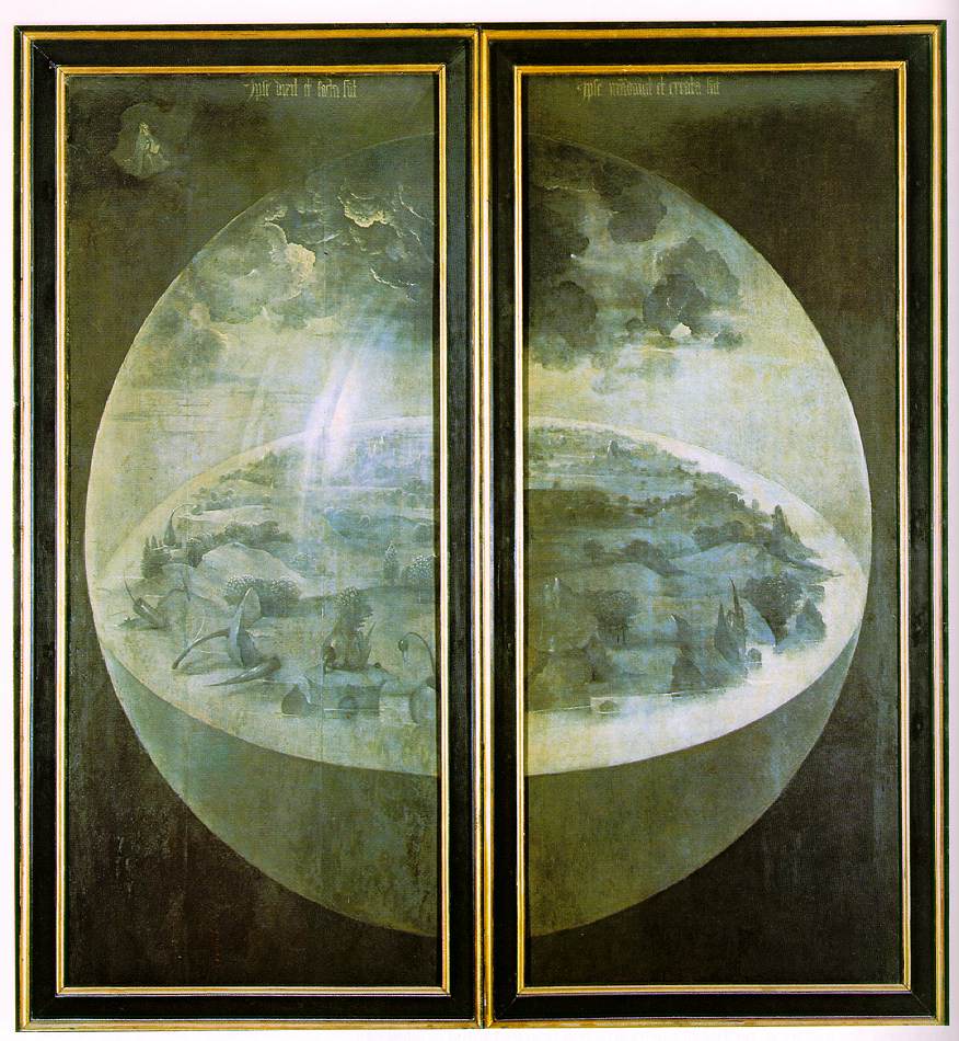 The closed shutters of the Garden of Earthly Delights, showing the world on the third day of Creation inside a glass sphere