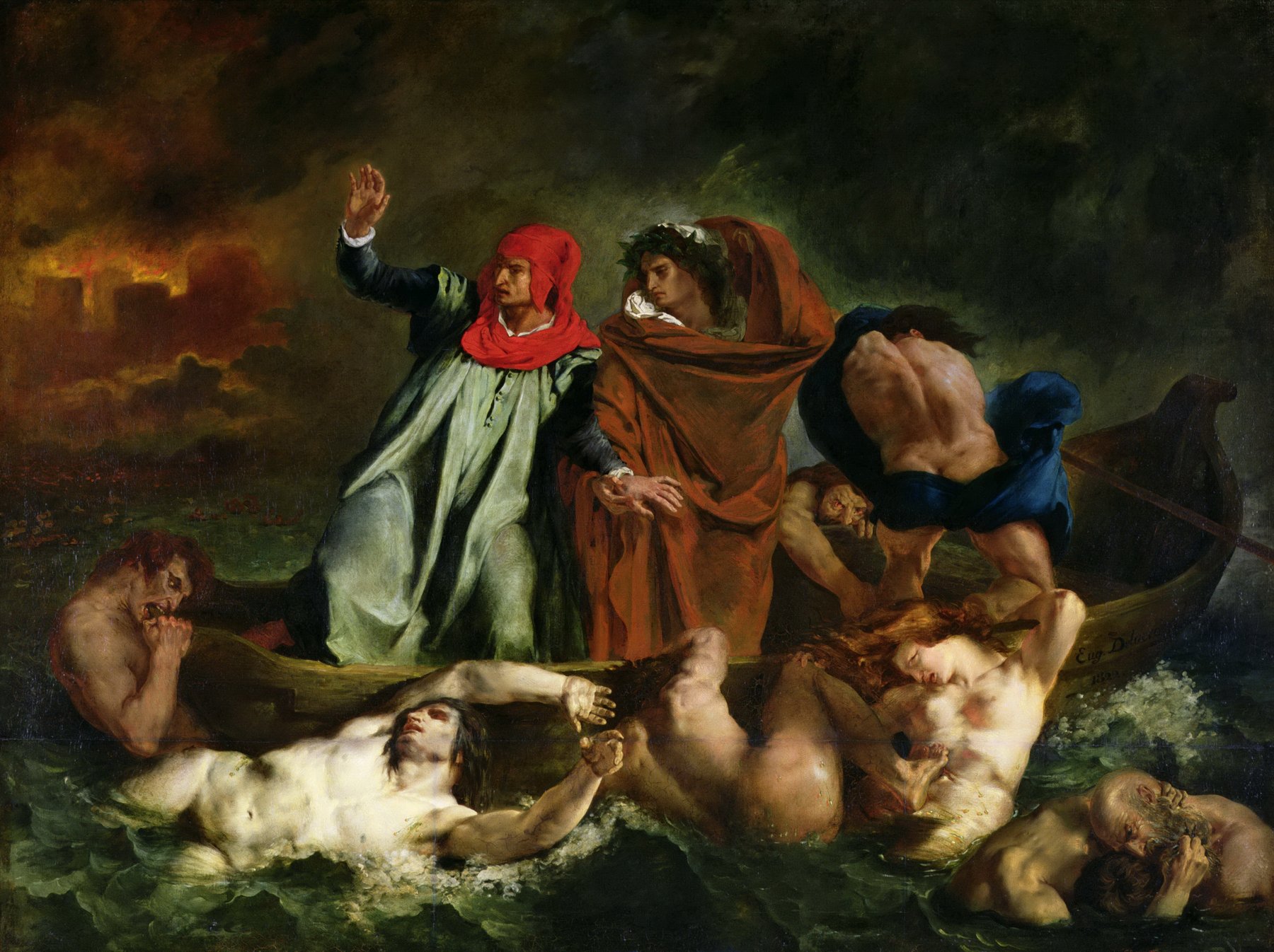 Eugene Delacroix, The Barque of Dante (1822), Louvre, Paris -- the painting Bouguereau was answering