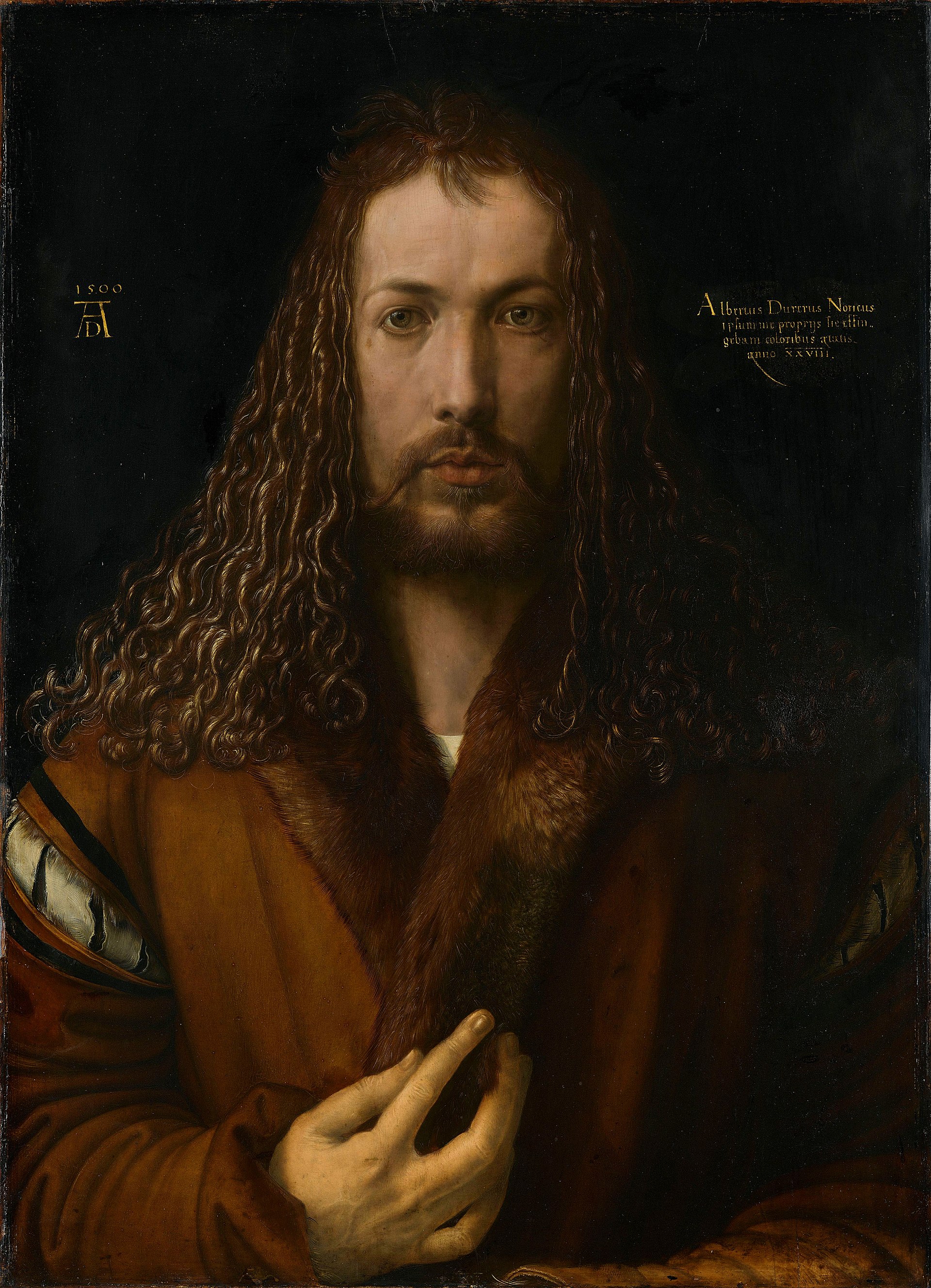 Albrecht Durer, Self-Portrait at 28 (1500), Alte Pinakothek, Munich, the Christ-like frontal portrait often confused with the Prado picture