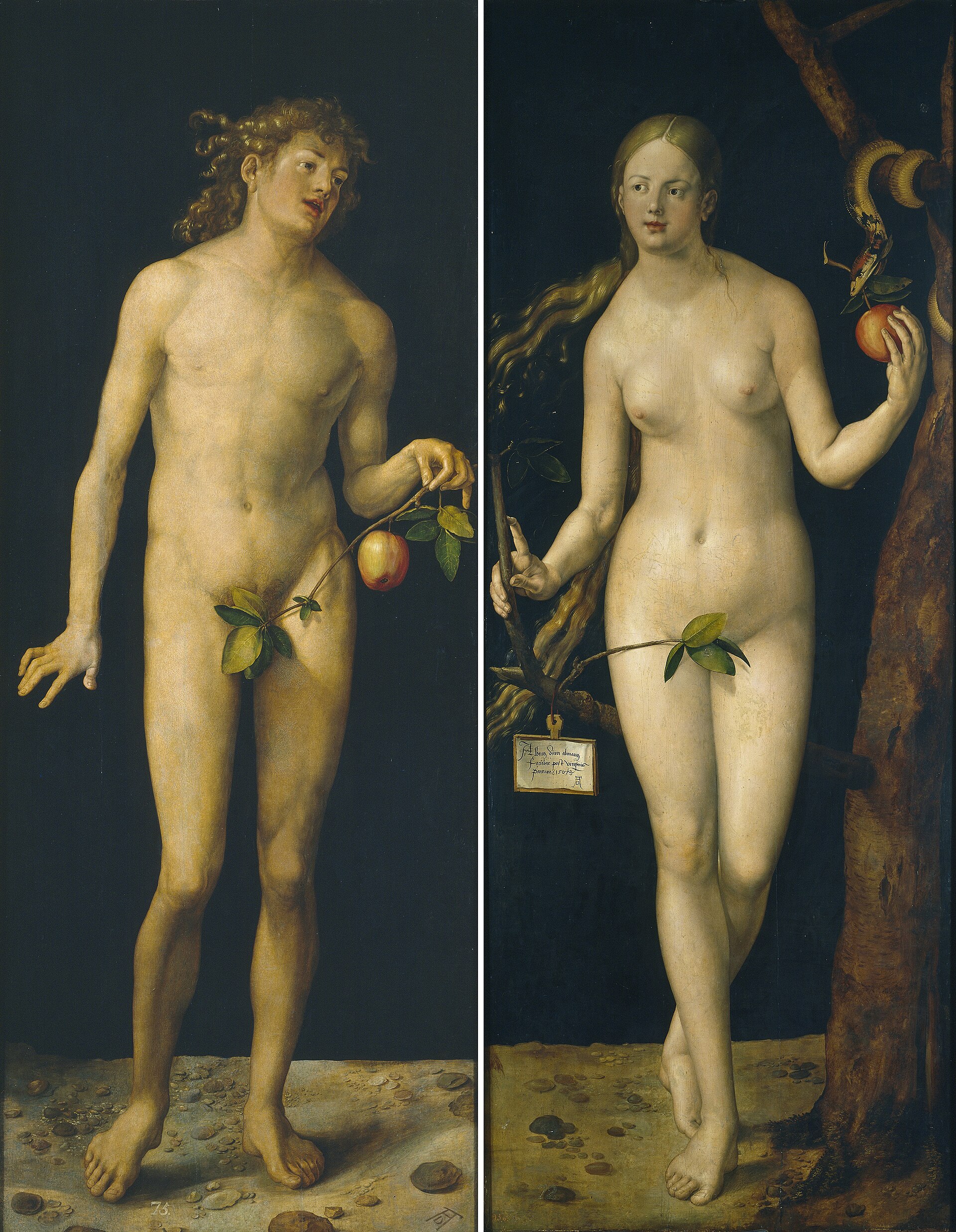 Albrecht Durer, Adam and Eve (1507), Museo del Prado, Durer's life-size painted nudes made after his second trip to Italy