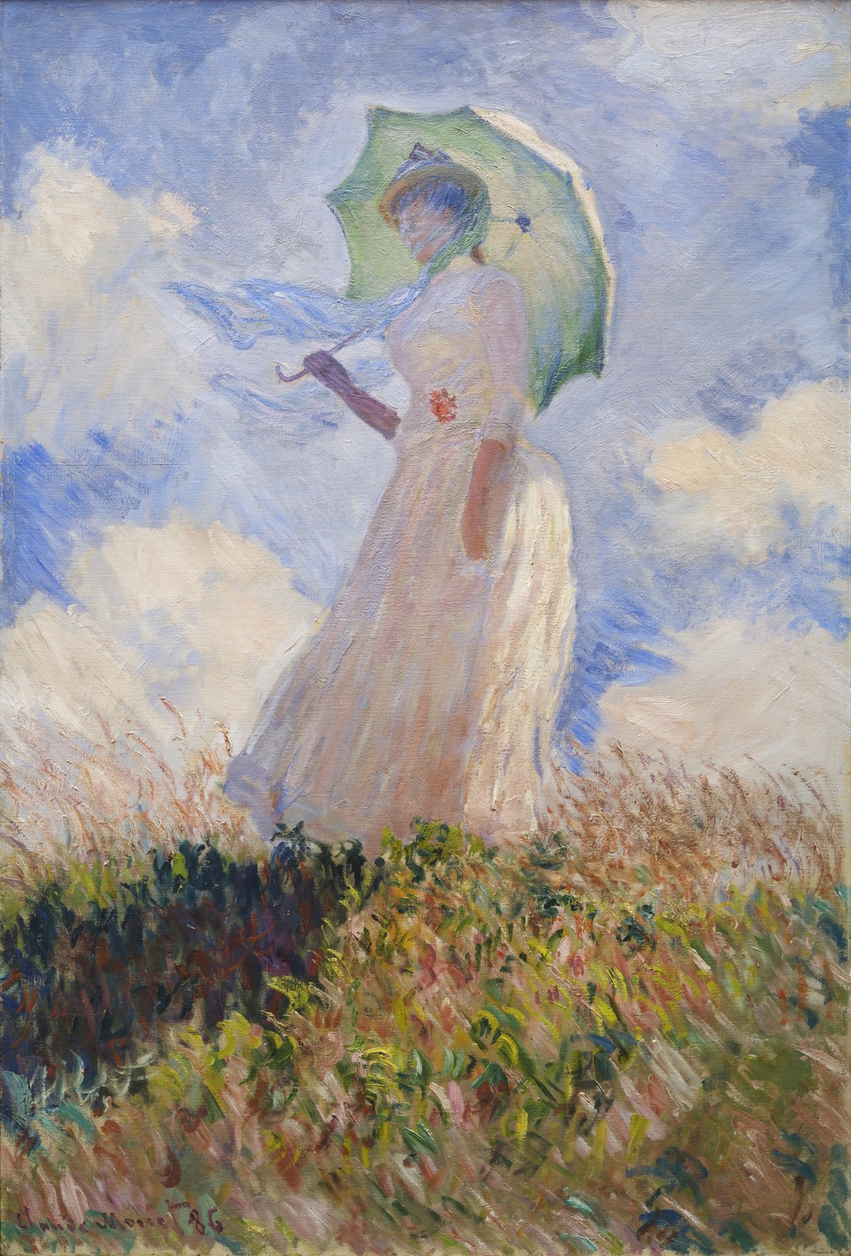 Study of a Figure Outdoors (Woman with a Parasol facing left), 1886, painted from memory at Giverny -- Musee d'Orsay