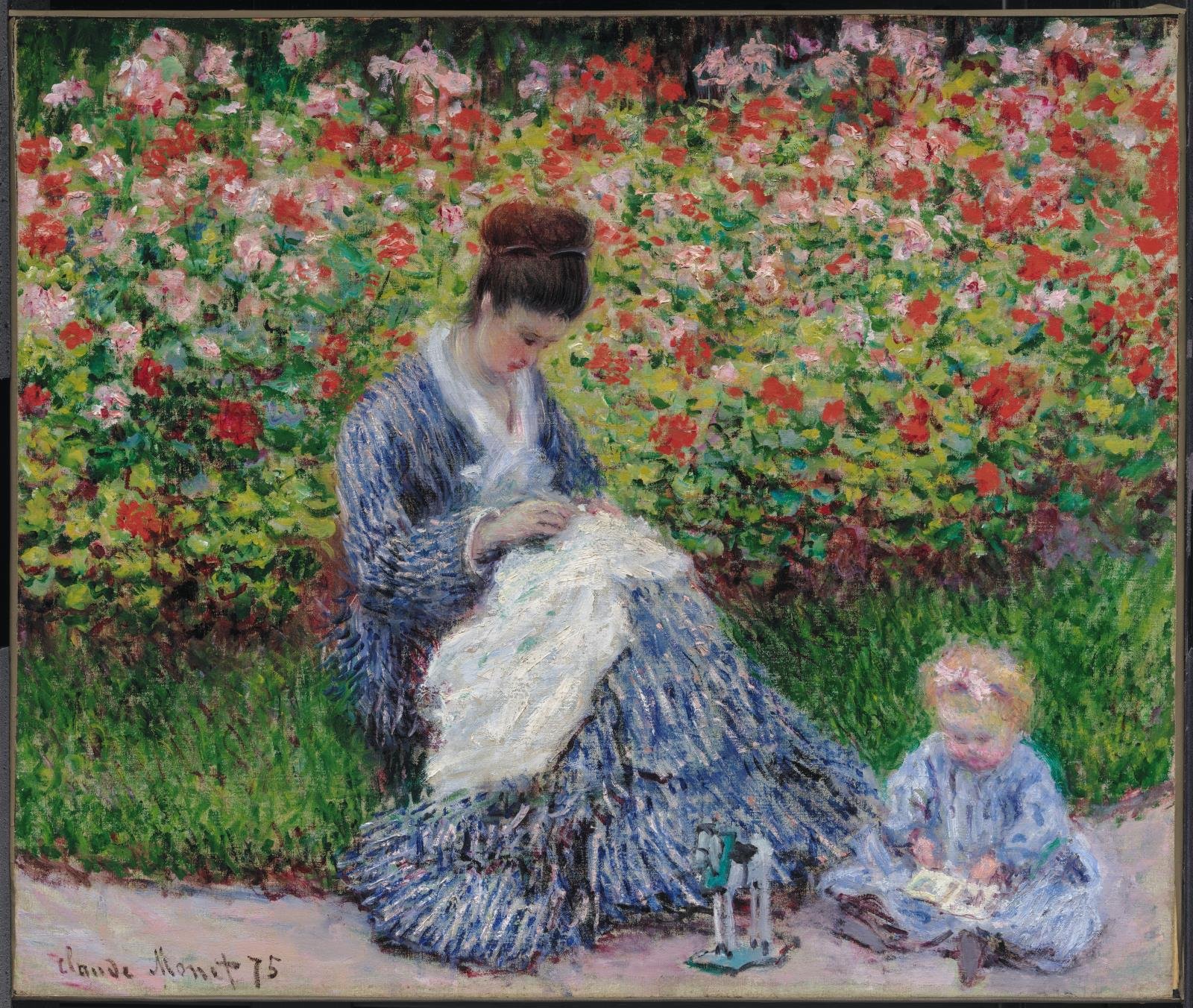 Camille Monet and Jean in the Garden at Argenteuil (1875), painted around the same months as Woman with a Parasol