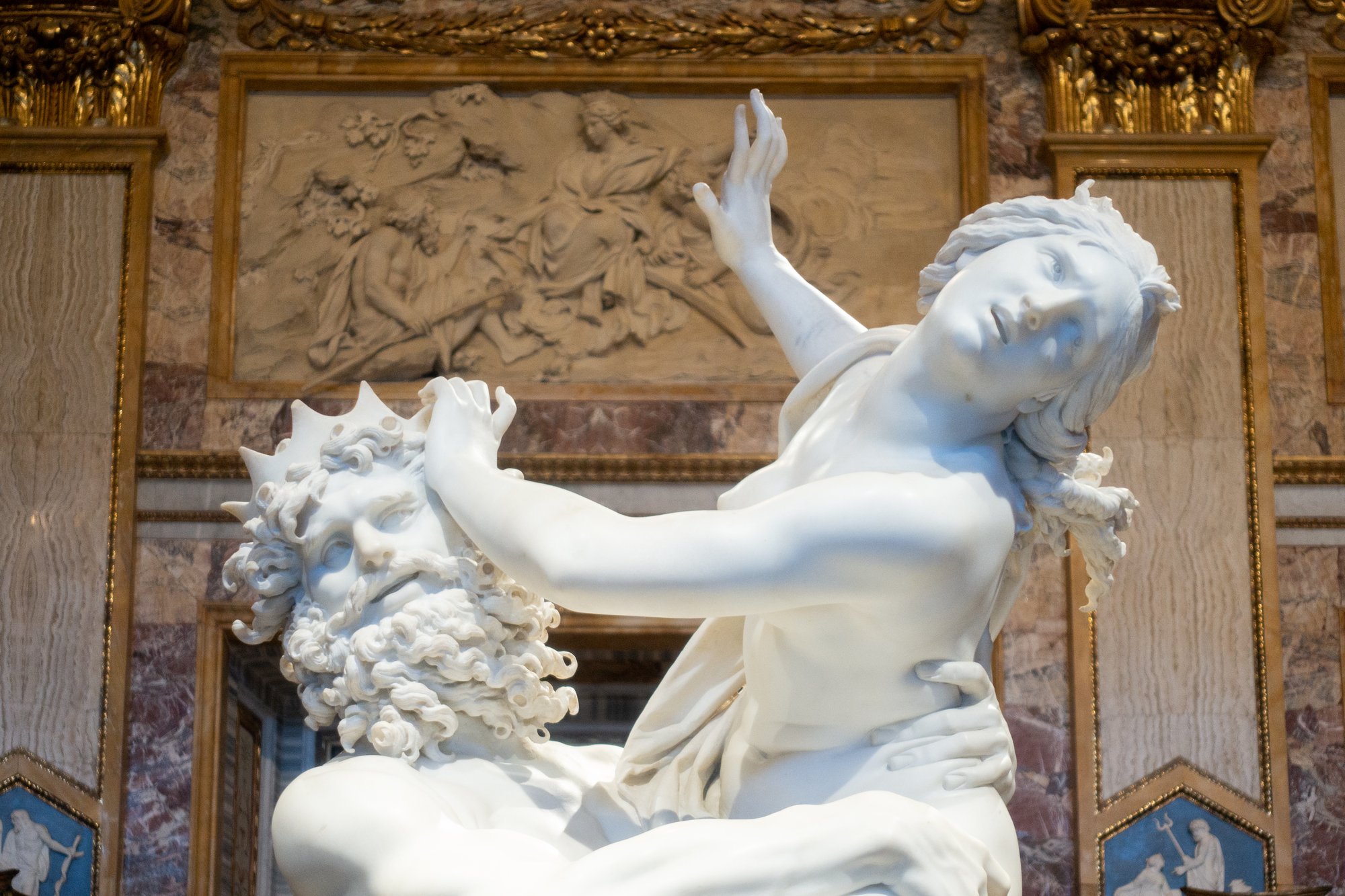 Bernini's Proserpina in the Galleria Borghese, showing her tear and twisted face, Rome